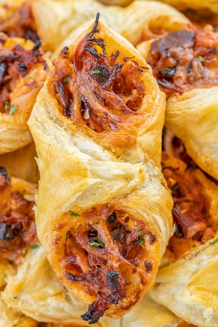 Pork Puff Pastry, closeup cooked